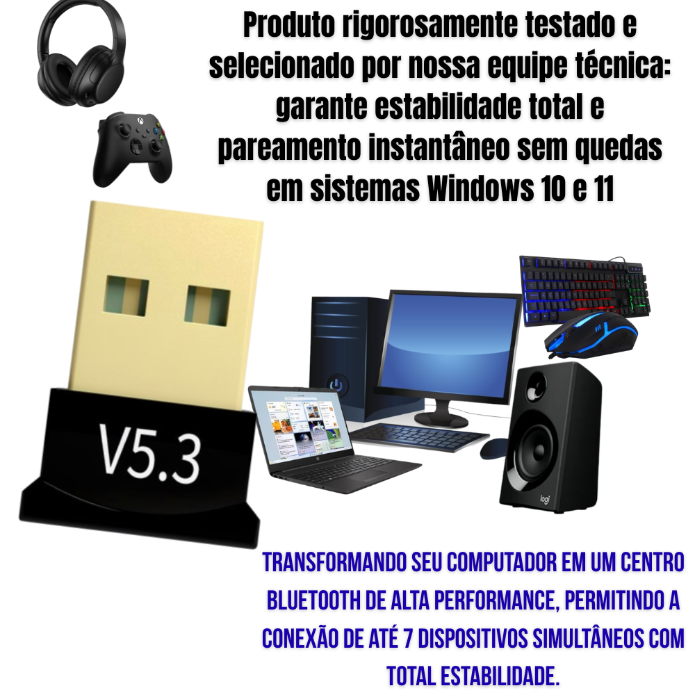 Adaptador Bluetooth 5.3 USB p/ PC Notebook e Controles PS4 PS5 Xbox. Mini Dongle Sem Fio - Imagem 4