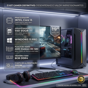 PC Gamer Completo c/ Monitor e Kit RGB - Roda Tudo!