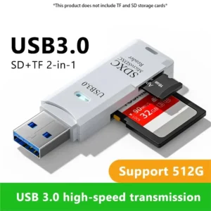 Leitor de Cartão USB 3.0 2 em 1 para Micro SD, TF e Cartão de Memória