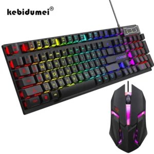 Kit Teclado Mecanico RGB 104 Teclas E Mouse Gamer Led Para PC