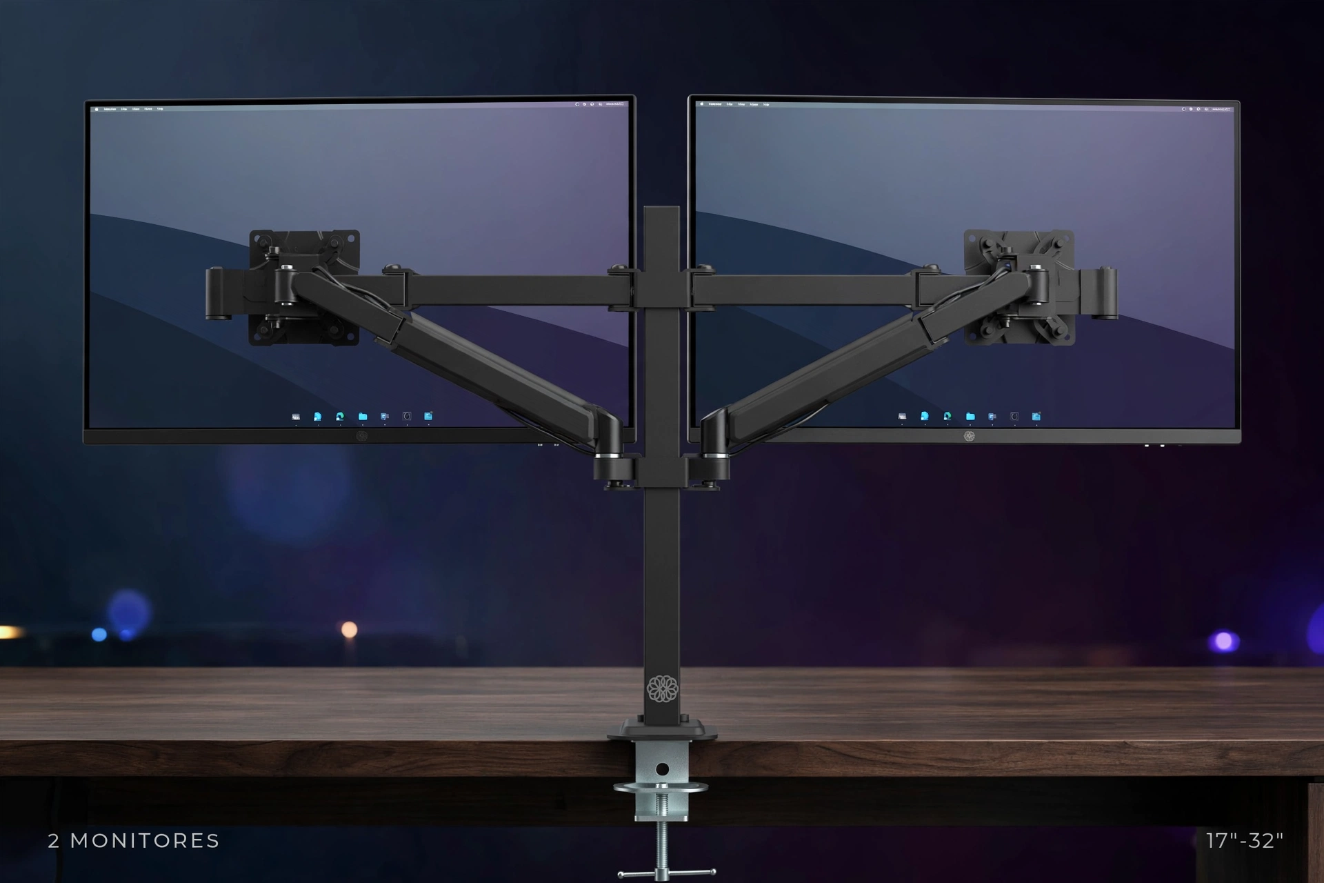 suporte articulado duplo de mesa zinnia tms 180 para 2 monitores