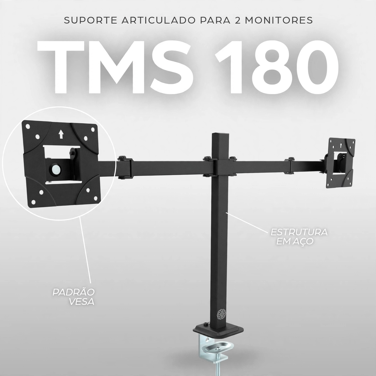 suporte articulado duplo de mesa zinnia tms 180 para 2 monitores