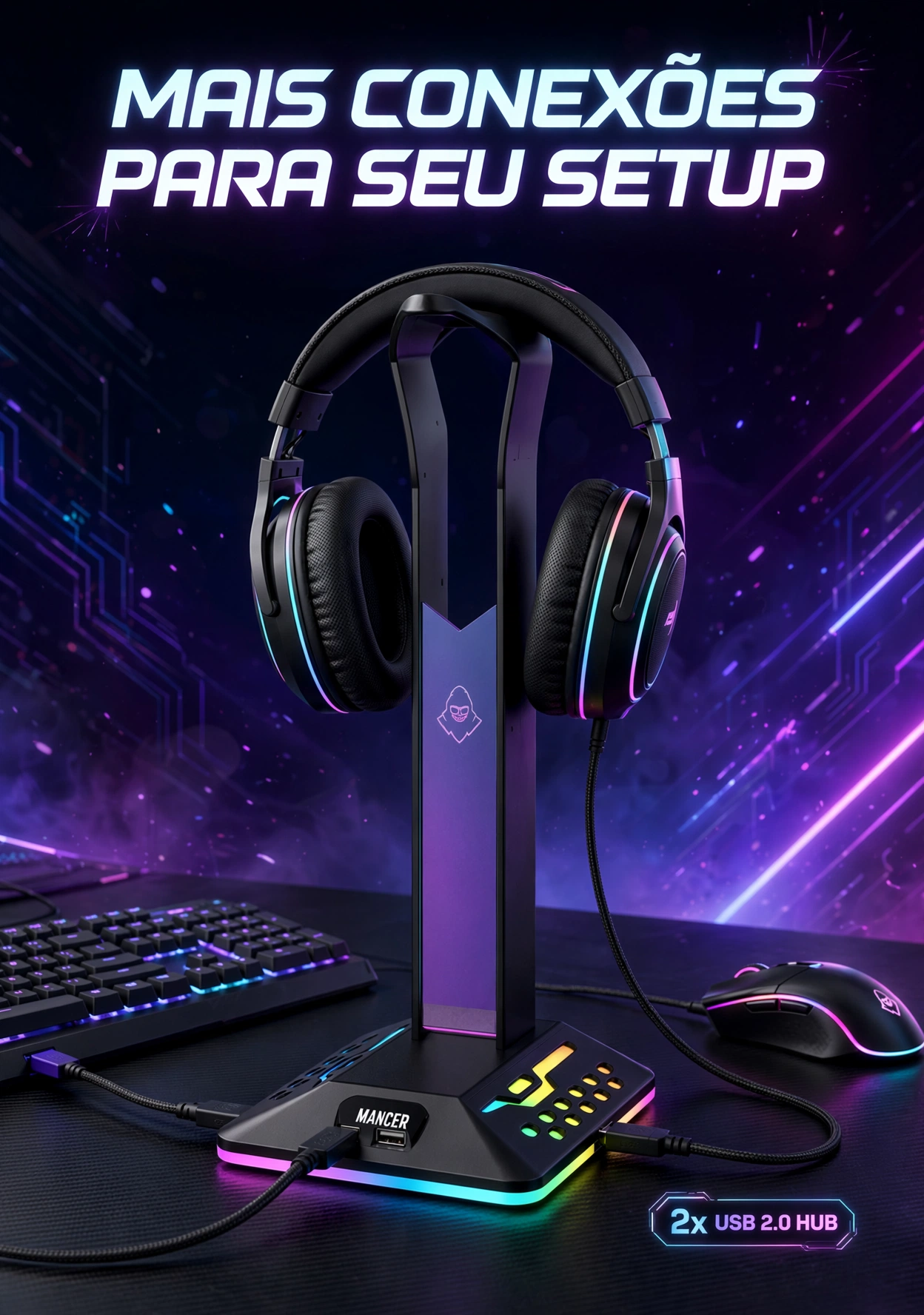 suporte headset mancer sh30u rgb led usb para setup gamer suporte headset mancer sh30u rgb led usb para setup gamer