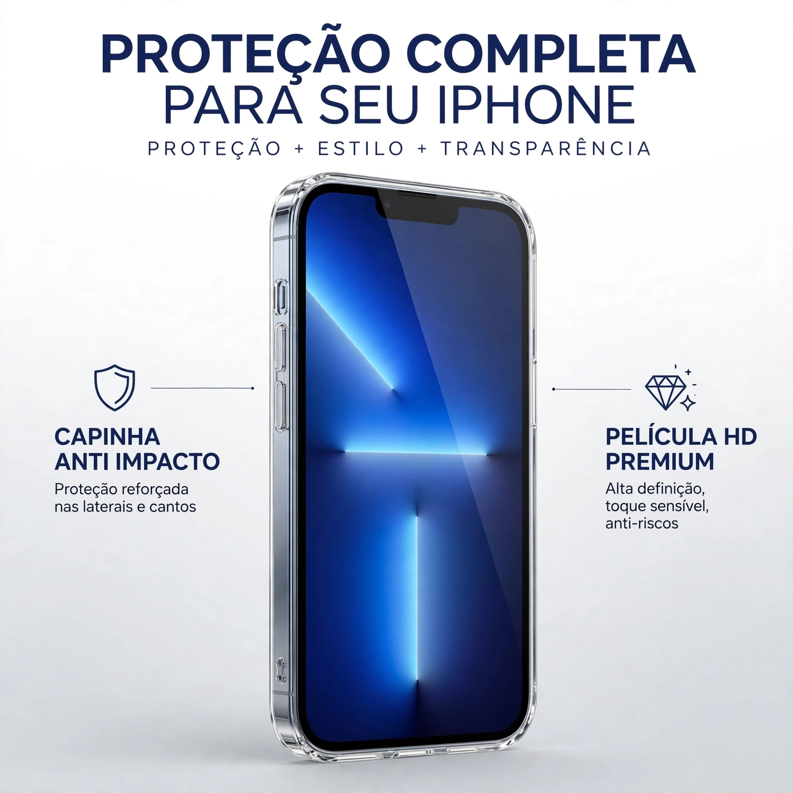 kit capinha transparente + pelicula vidro iphone 13 pro max