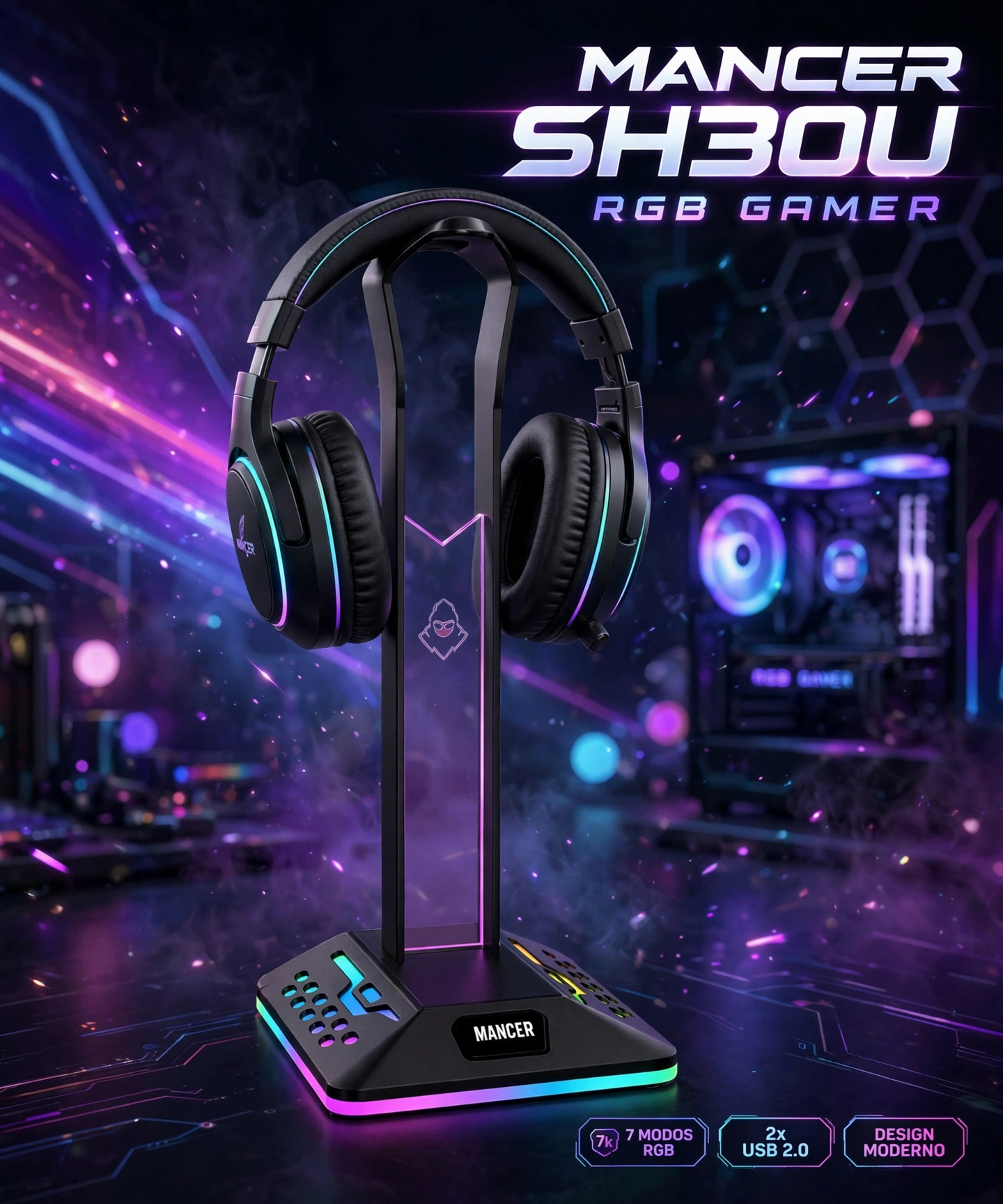 suporte headset mancer sh30u rgb led usb para setup gamer suporte headset mancer sh30u rgb led usb para setup gamer