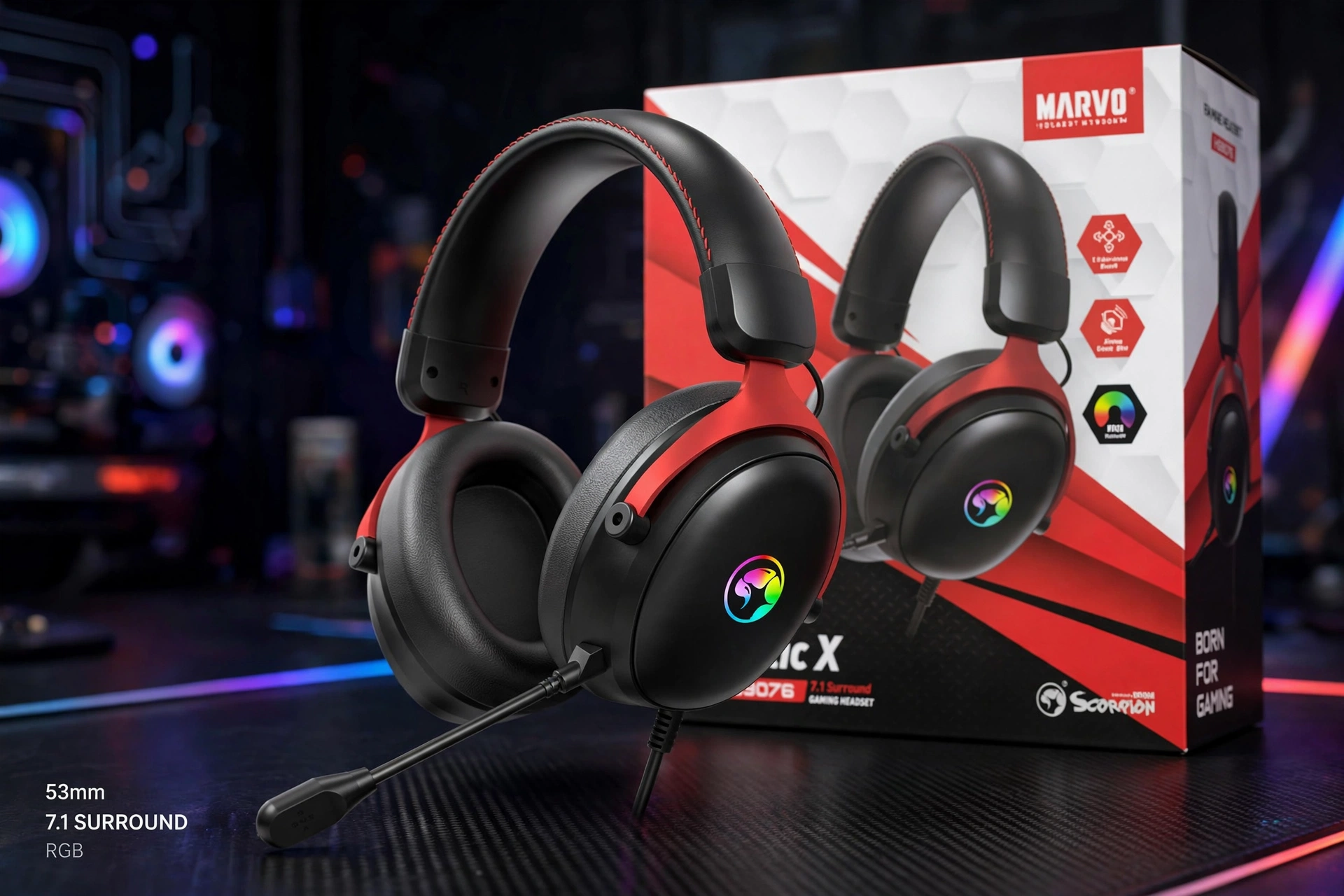 headset gamer marvo com microfone rgb drivers 53mm wireless