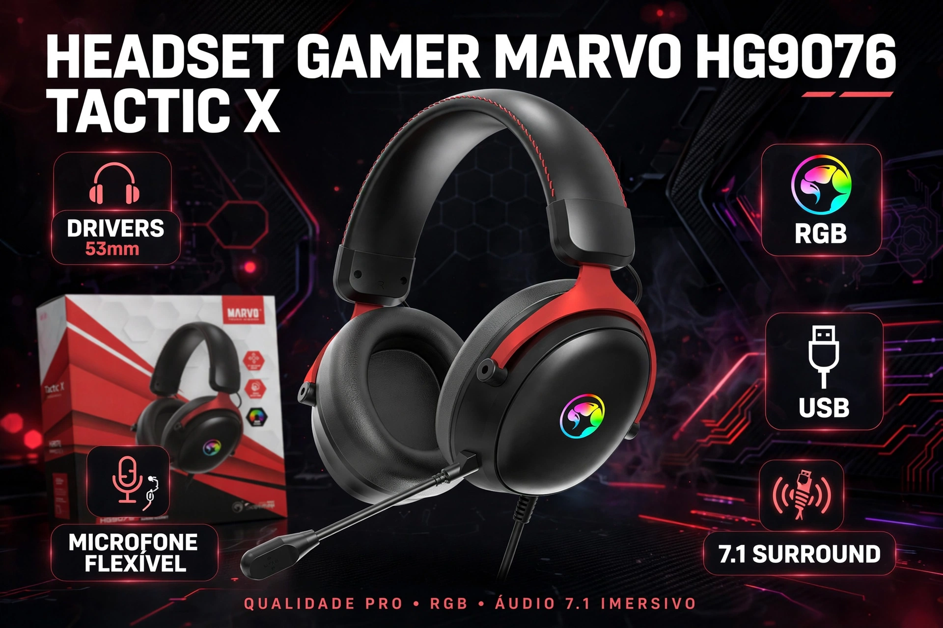 headset gamer marvo com microfone rgb drivers 53mm wireless