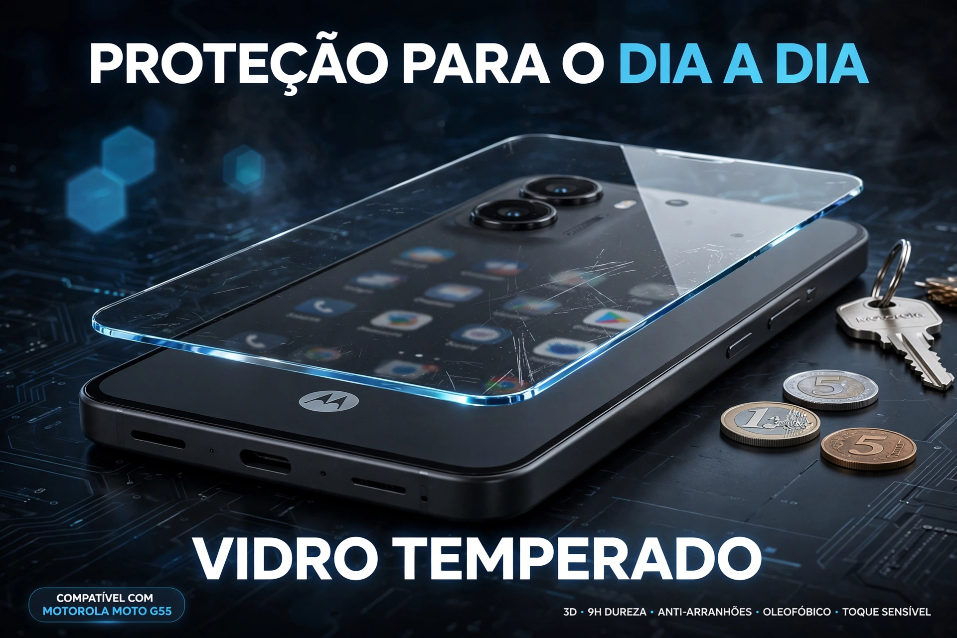 película 3d moto g55 vidro temperado proteção de tela