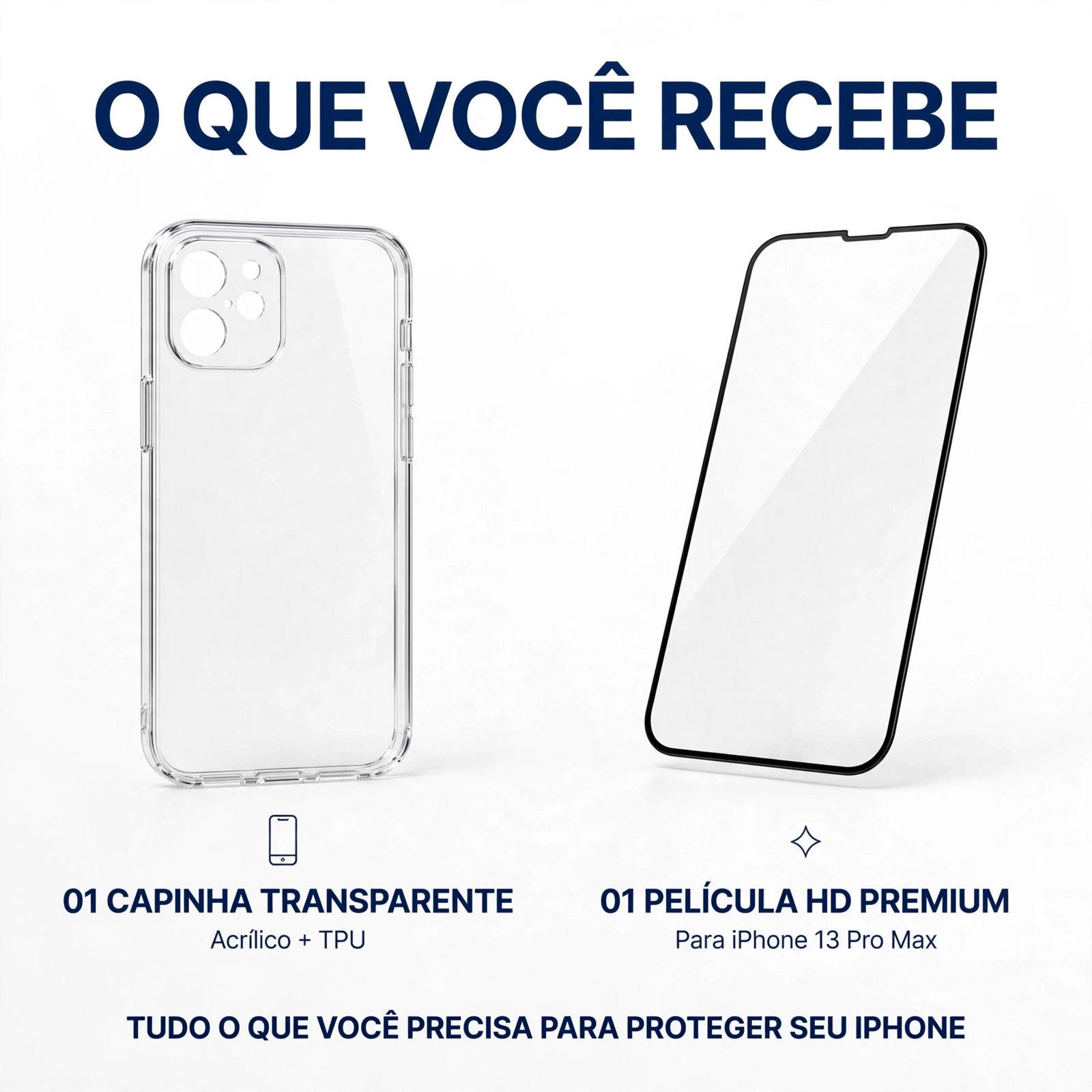 kit capinha transparente + pelicula vidro iphone 13 pro max