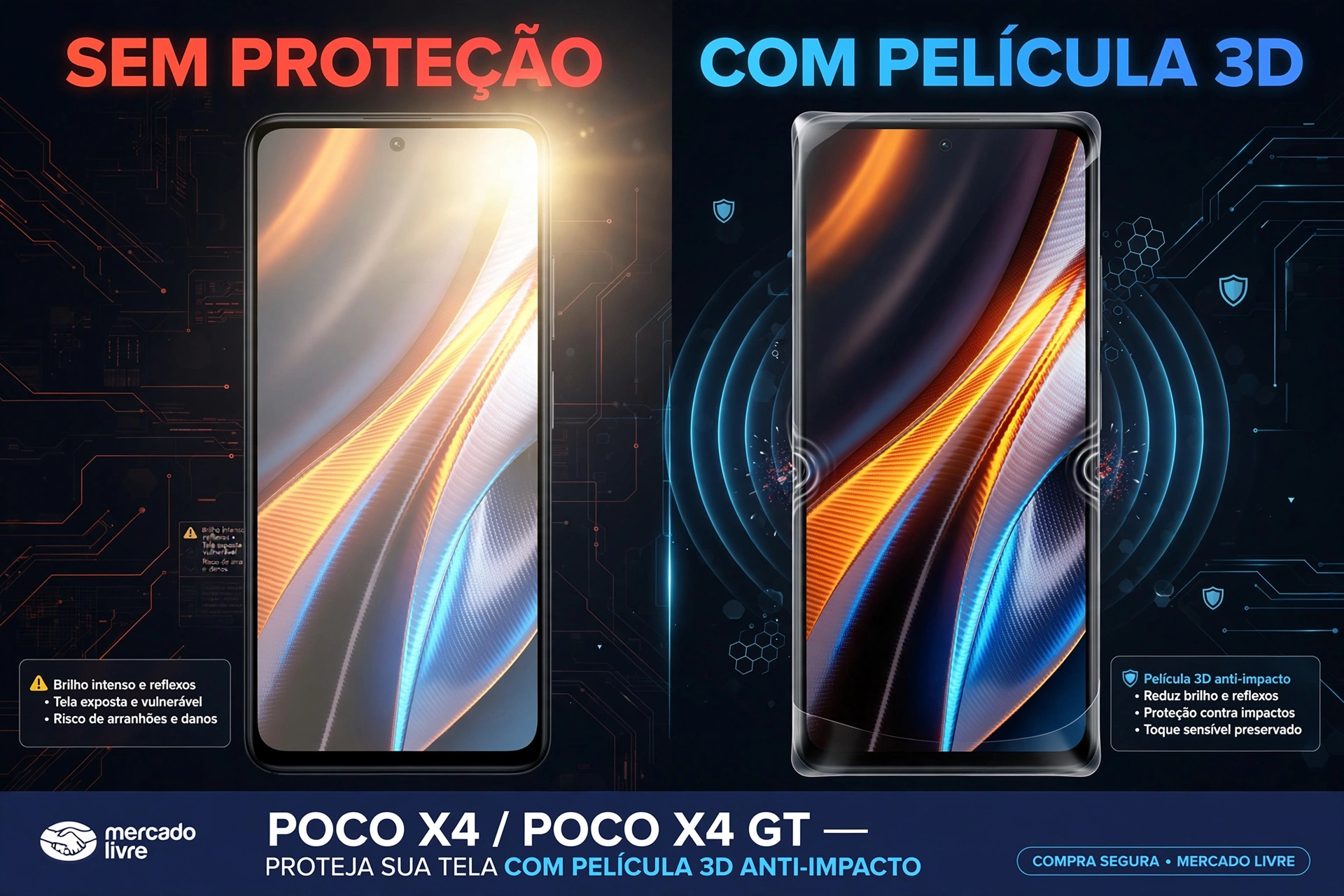 película de vidro 3d anti impacto compatível com poco x4 gt