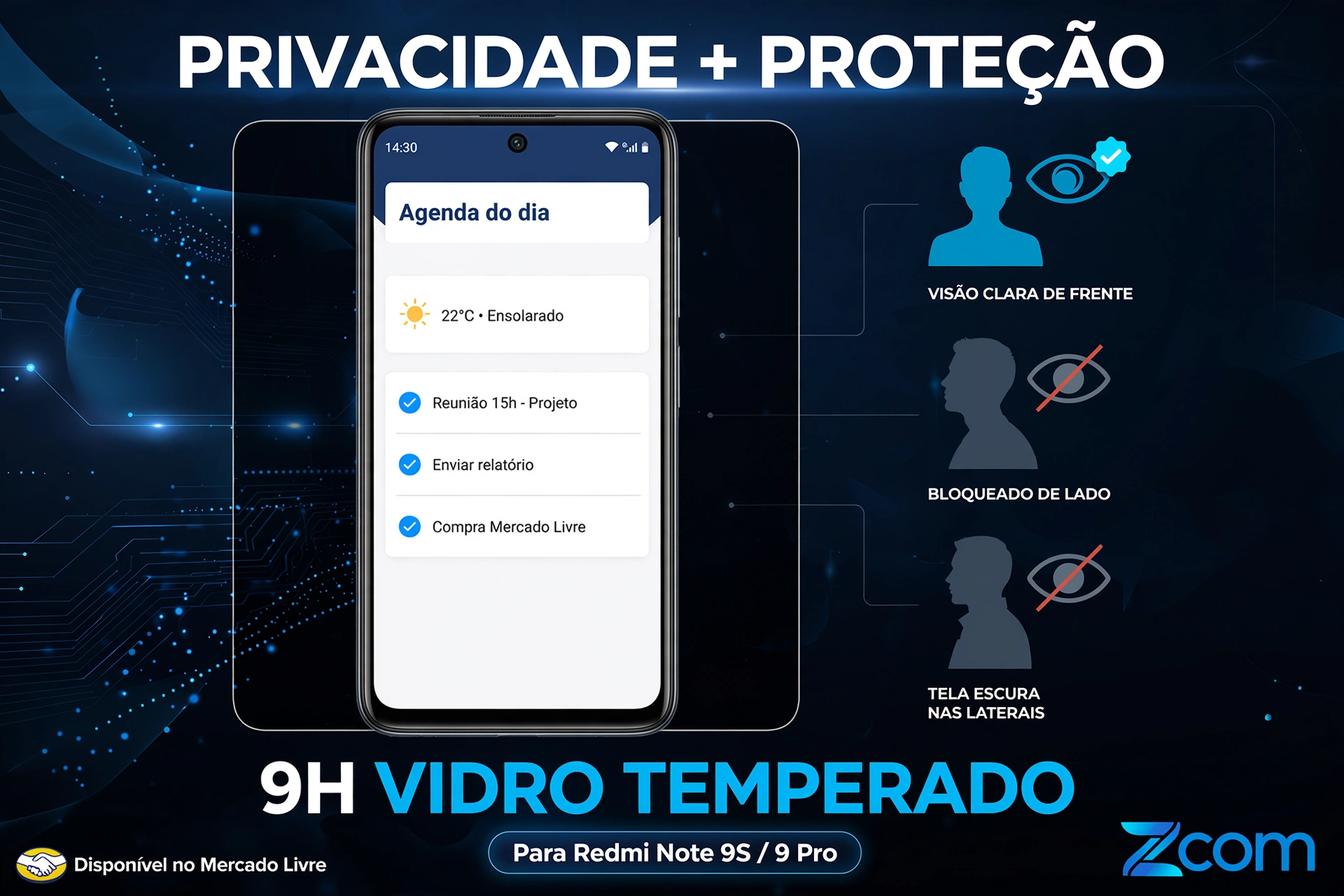 película privacy vidro temperado redmi note 9s 9 pro zcom 9h